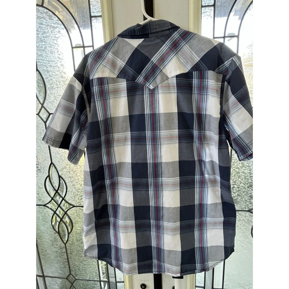 Levi's Men's  Polo Shirt XL  Plaid Blue White Short Sleeve Button-down Cotton
